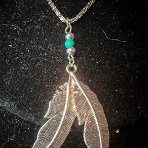 Sterling Silver Necklace with Feathers Pendant